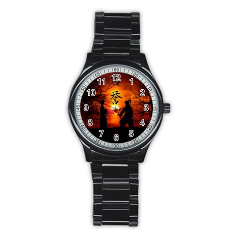 Ninja Sunset Stainless Steel Round Watch from ArtsNow.com Front
