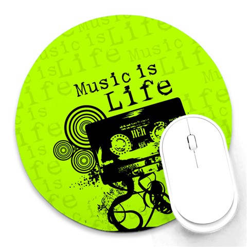 Music Is Life Round Mousepad from ArtsNow.com Front