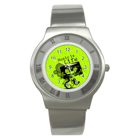 Music Is Life Stainless Steel Watch from ArtsNow.com Front