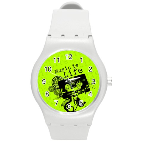 Music Is Life Round Plastic Sport Watch (M) from ArtsNow.com Front