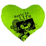 Music Is Life Large 19  Premium Heart Shape Cushion