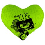 Music Is Life Large 19  Premium Flano Heart Shape Cushion