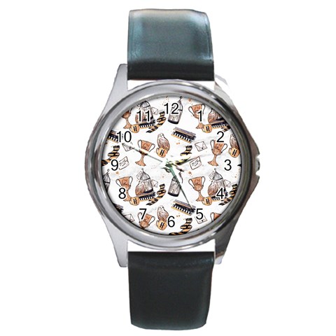 Hufflepuff Pattern Round Metal Watch from ArtsNow.com Front