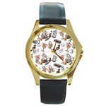 Hufflepuff Pattern Round Gold Metal Watch
