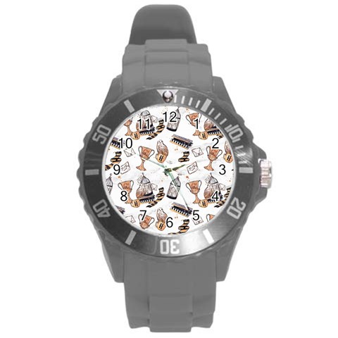 Hufflepuff Pattern Round Plastic Sport Watch (L) from ArtsNow.com Front