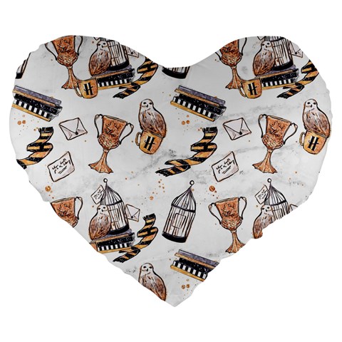 Hufflepuff Pattern Large 19  Premium Flano Heart Shape Cushions from ArtsNow.com Front