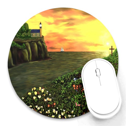 Eddie s Sunset Round Mousepad from ArtsNow.com Front