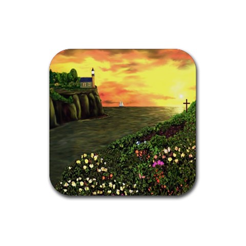 Eddie s Sunset Rubber Coaster (Square) from ArtsNow.com Front