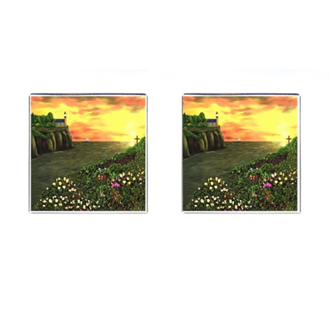 Eddie s Sunset Cufflinks (Square) from ArtsNow.com Front(Pair)