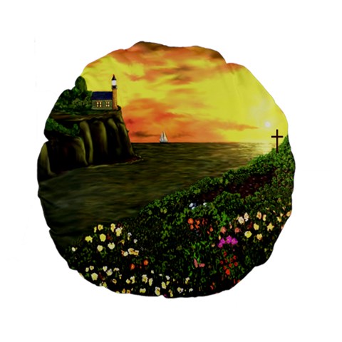 Eddie s Sunset Standard 15  Premium Flano Round Cushion  from ArtsNow.com Front