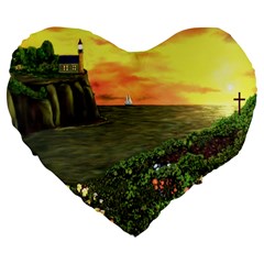 Eddie s Sunset Large 19  Premium Flano Heart Shape Cushion from ArtsNow.com Front