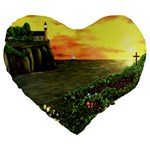 Eddie s Sunset Large 19  Premium Flano Heart Shape Cushion