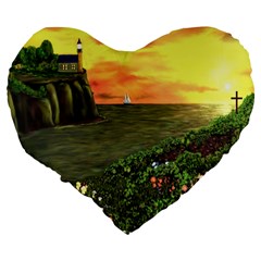 Eddie s Sunset Large 19  Premium Flano Heart Shape Cushion from ArtsNow.com Back