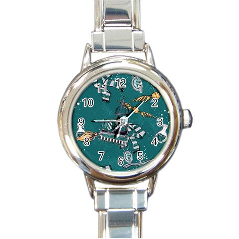 Slytherin Pattern Round Italian Charm Watch from ArtsNow.com Front