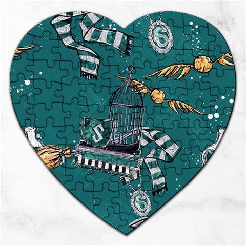 Slytherin Pattern Jigsaw Puzzle (Heart) from ArtsNow.com Front