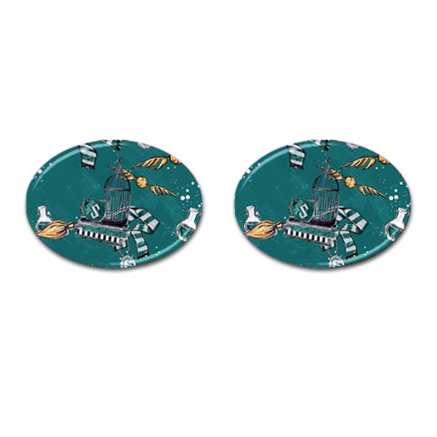 Slytherin Pattern Cufflinks (Oval) from ArtsNow.com Front(Pair)