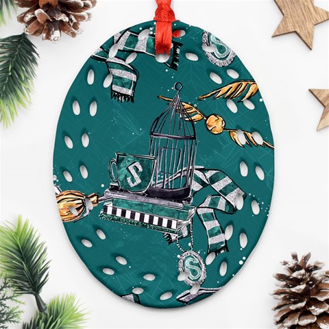 Slytherin Pattern Oval Filigree Ornament (Two Sides) from ArtsNow.com Front