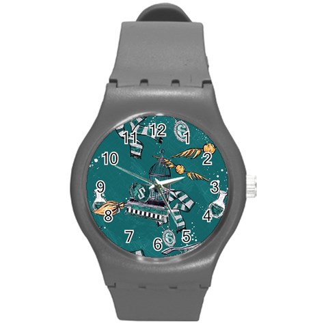 Slytherin Pattern Round Plastic Sport Watch (M) from ArtsNow.com Front