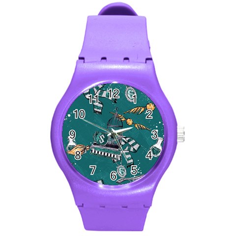 Slytherin Pattern Round Plastic Sport Watch (M) from ArtsNow.com Front