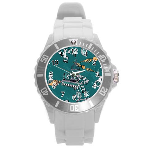 Slytherin Pattern Round Plastic Sport Watch (L) from ArtsNow.com Front