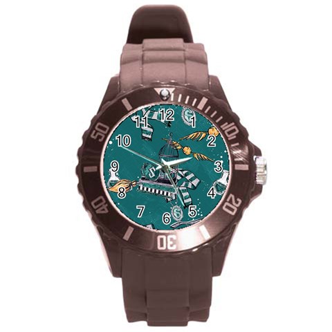 Slytherin Pattern Round Plastic Sport Watch (L) from ArtsNow.com Front
