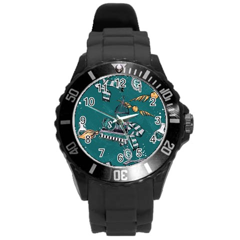 Slytherin Pattern Round Plastic Sport Watch (L) from ArtsNow.com Front