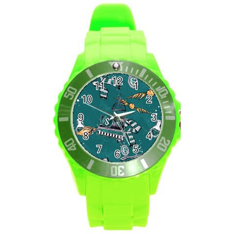 Slytherin Pattern Round Plastic Sport Watch (L) from ArtsNow.com Front