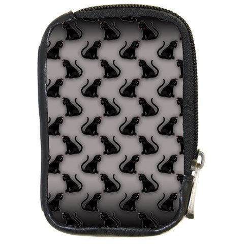 Black Cats On Gray Compact Camera Leather Case from ArtsNow.com Front