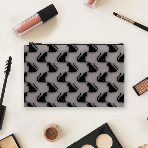Black Cats On Gray Cosmetic Bag (Medium) from ArtsNow.com Front