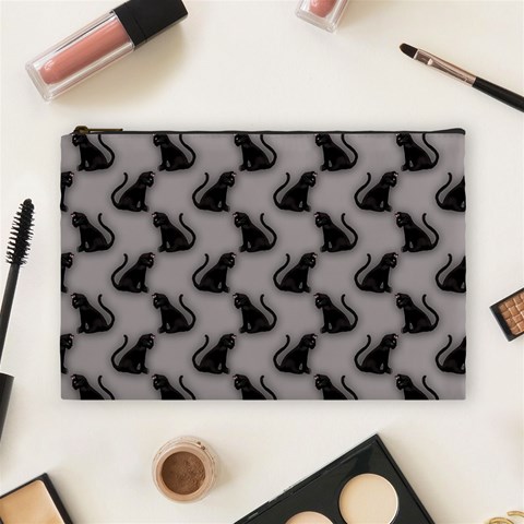 Black Cats On Gray Cosmetic Bag (Large) from ArtsNow.com Front