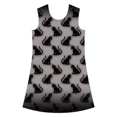 Black Cats On Gray Kids  Short Sleeve Velvet Dress from ArtsNow.com Front