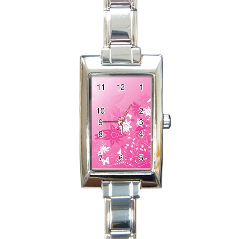 Valentines Flowers Rectangular Italian Charm Watch from ArtsNow.com Front