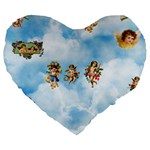 clouds angel cherubs  Large 19  Premium Flano Heart Shape Cushion