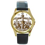 Crown001_brown Round Gold Metal Watch