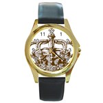 Crown001_brown Round Gold Metal Watch