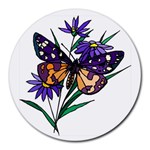 Flower and Exotic Butterfly Round Mousepad