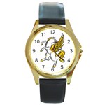 Pegasus Round Gold Metal Watch