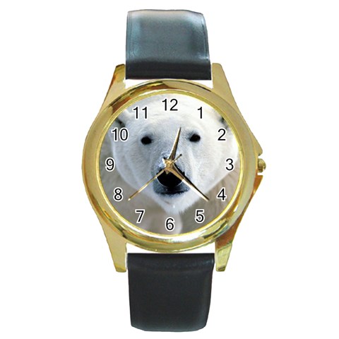 Fabulous Polar Bear Round Gold Metal Watch from ArtsNow.com Front