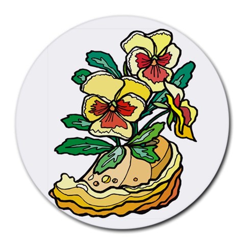 Yellow & Red Pansy Round Mousepad from ArtsNow.com Front