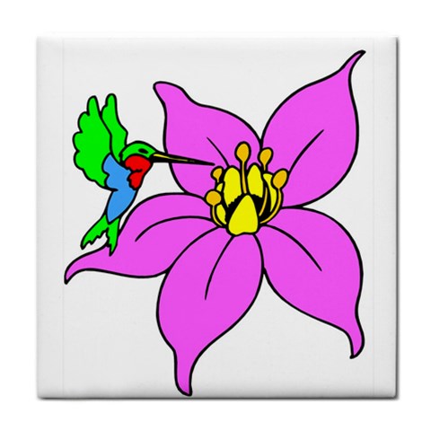 Flower and Hummingbird Tile Coaster from ArtsNow.com Front