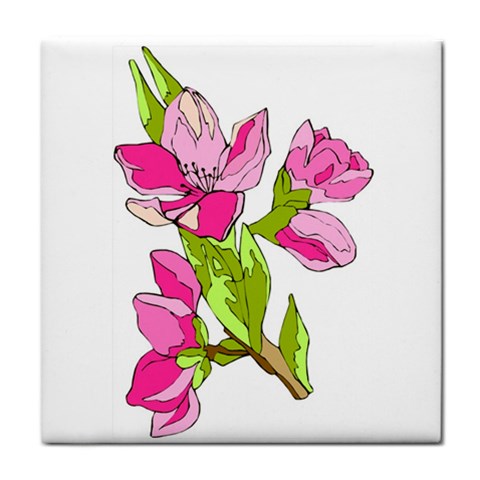 Pink Flowers Tile Coaster from ArtsNow.com Front
