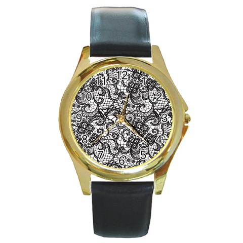 Encaje Round Gold Metal Watch from ArtsNow.com Front