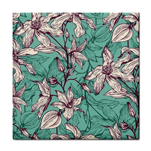 Vintage Floral Pattern Tile Coaster from ArtsNow.com Front