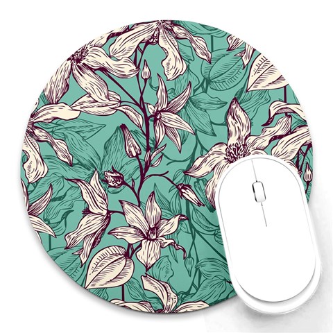 Vintage Floral Pattern Round Mousepads from ArtsNow.com Front