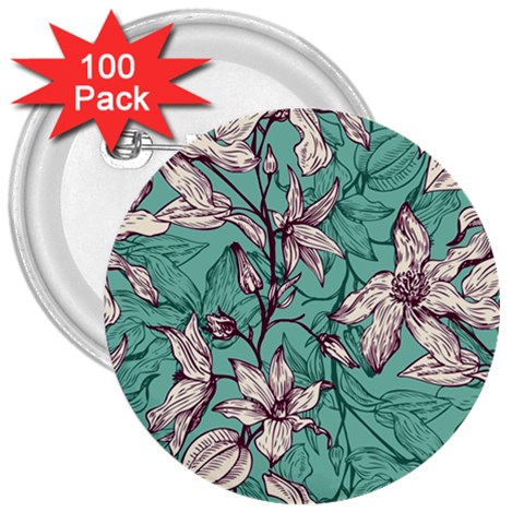 Vintage Floral Pattern 3  Buttons (100 pack)  from ArtsNow.com Front