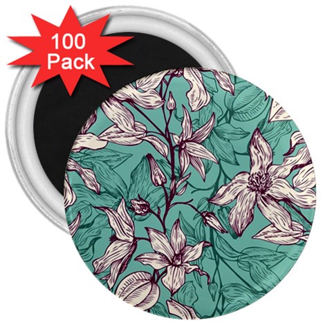 Vintage Floral Pattern 3  Magnets (100 pack) from ArtsNow.com Front