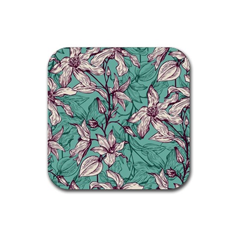Vintage Floral Pattern Rubber Coaster (Square)  from ArtsNow.com Front