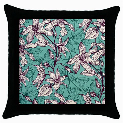 Vintage Floral Pattern Throw Pillow Case (Black) from ArtsNow.com Front