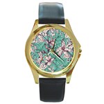Vintage Floral Pattern Round Gold Metal Watch