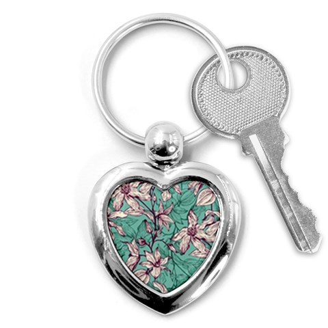 Vintage Floral Pattern Key Chain (Heart) from ArtsNow.com Front